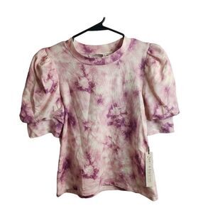 June & Hudson NWT Tie Dye Pink Purple Puffy Sleeve Top Size Large